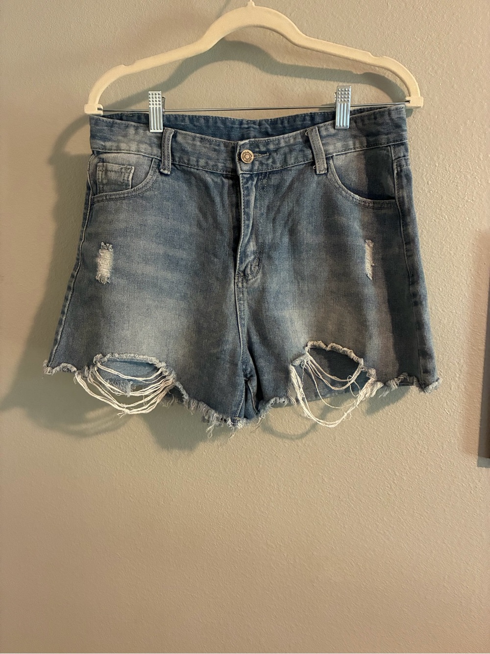 Women’s Distressed Denim Shorts - Light Blue